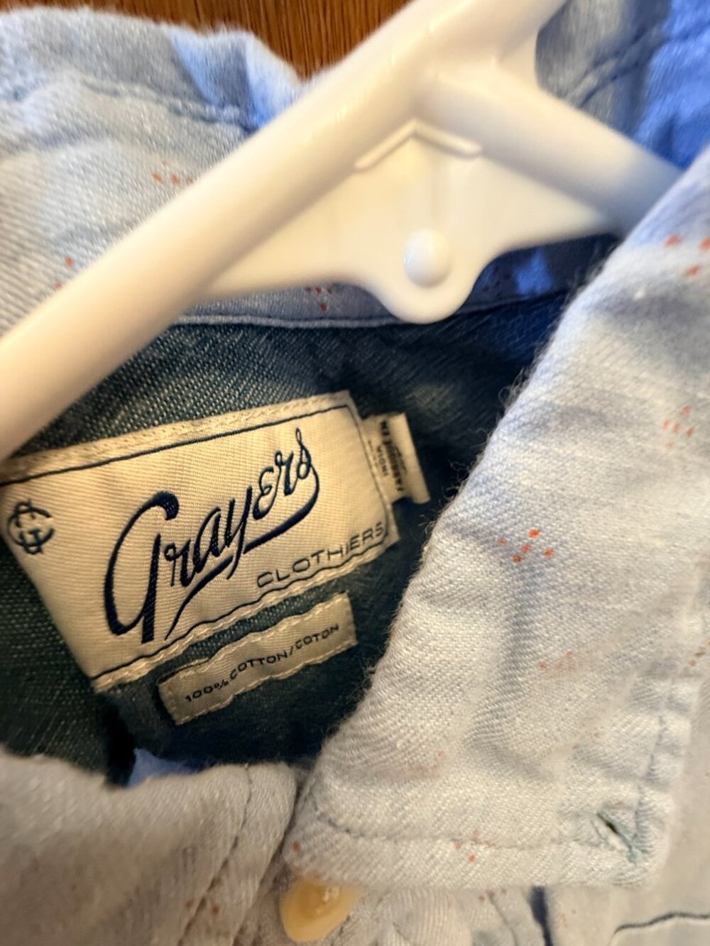 Grayers Short Sleeve Button-Down Shirt Light Blue Rust Dot Print Men's - Picture 5 of 5